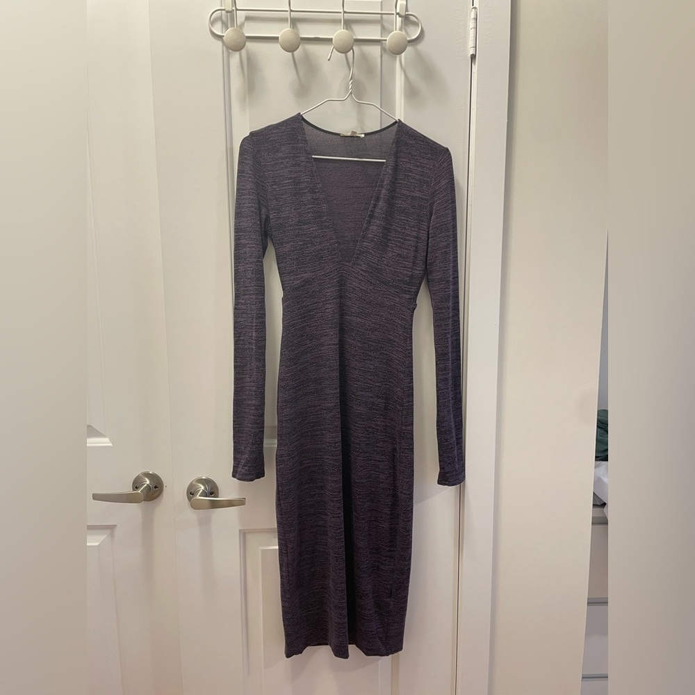 Wilfred V Neck, Midi Knit Longsleeve Dress in Purple - XS